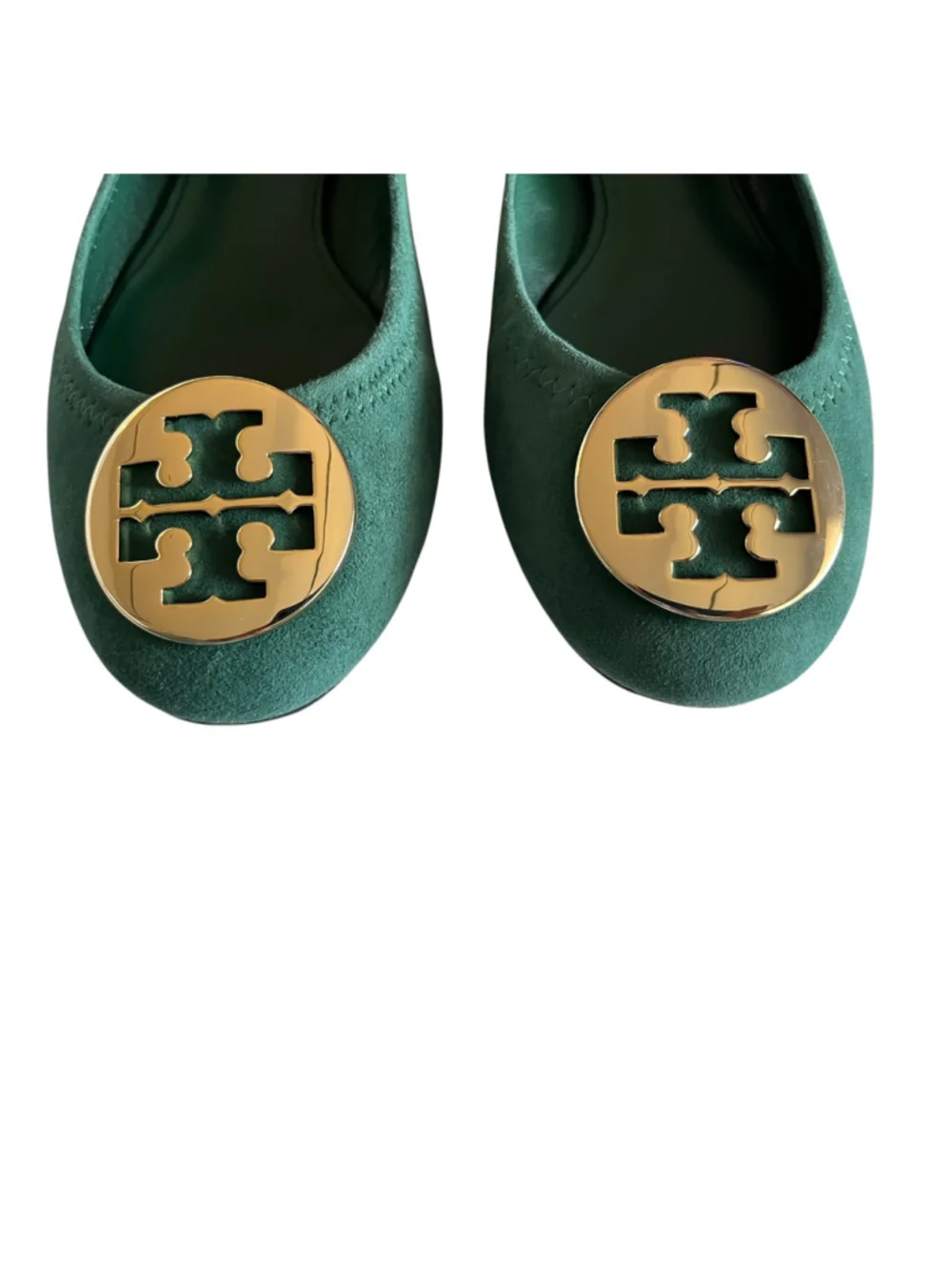 Tory Burch REVA Suede Ballet Flats in Green and Gold NIB 6.5